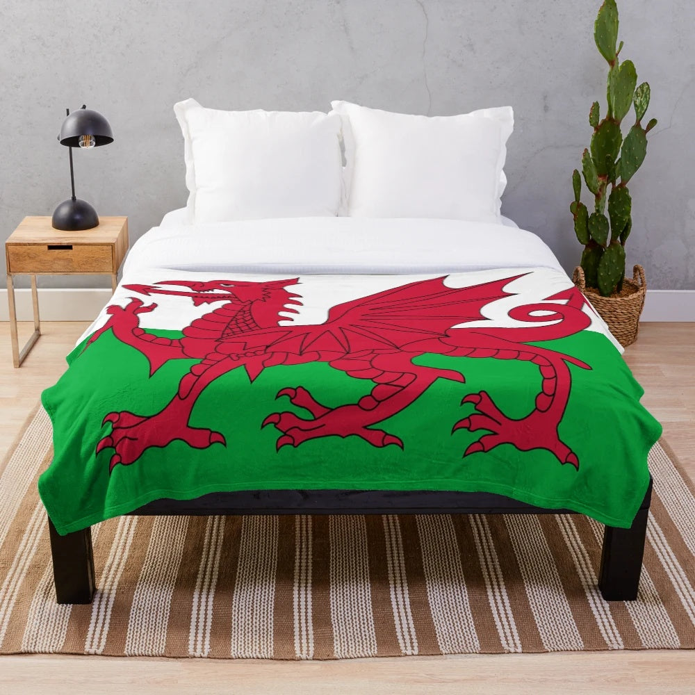 Welsh flag plush blanket with red dragon design