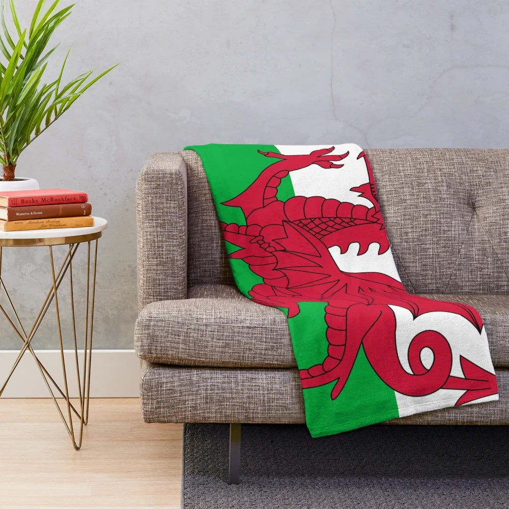 Welsh flag plush blanket with red dragon design