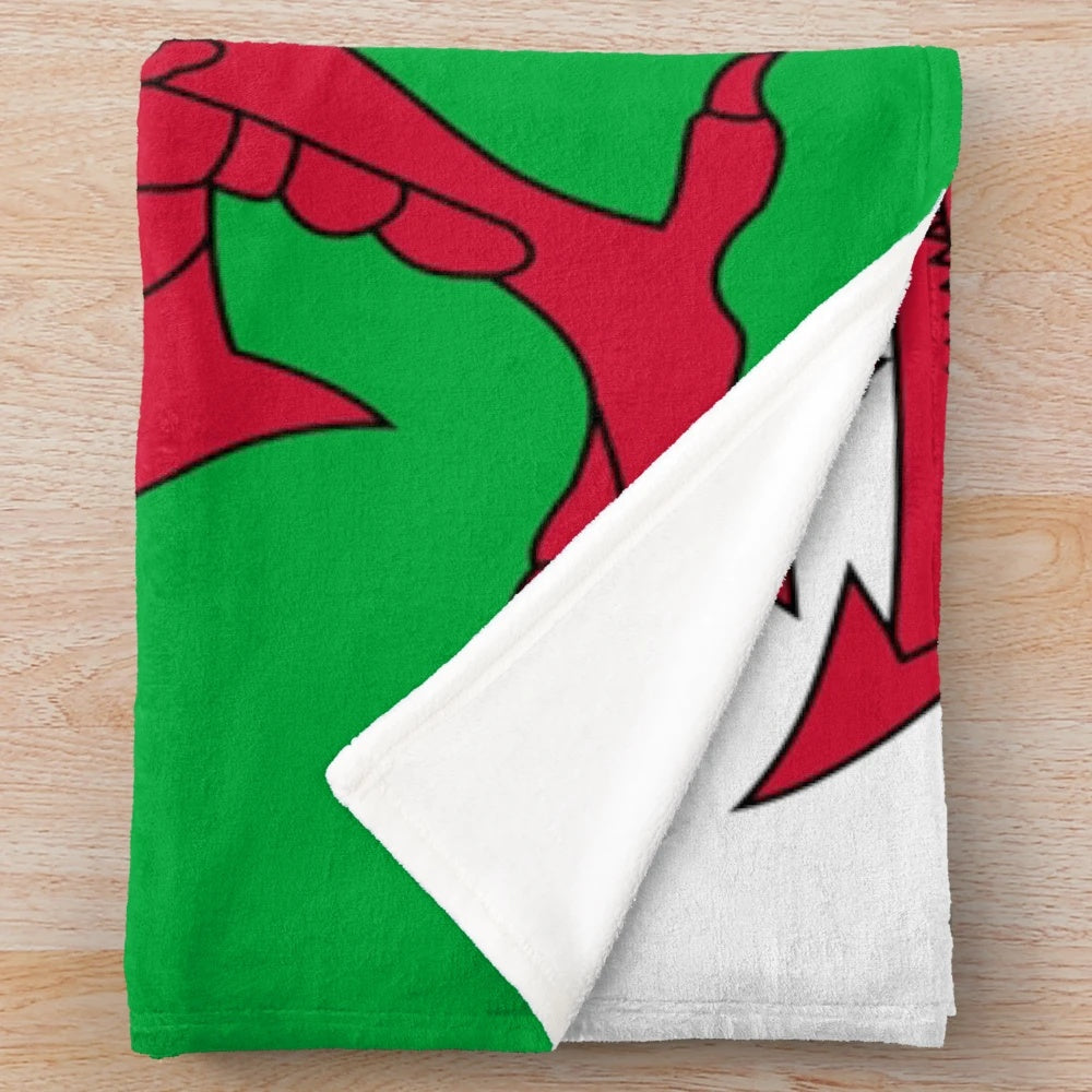 Welsh flag plush blanket with red dragon design
