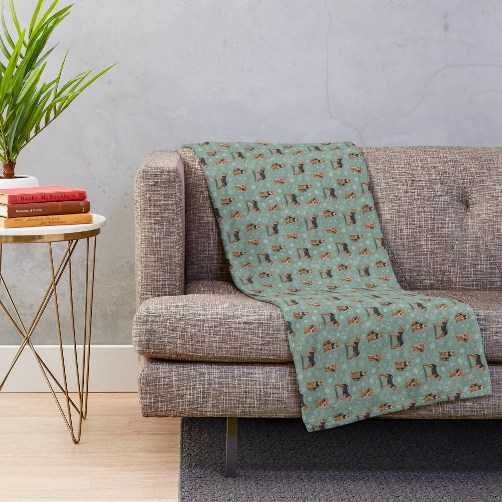 A soft and plush Welsh Terrier dog print blanket