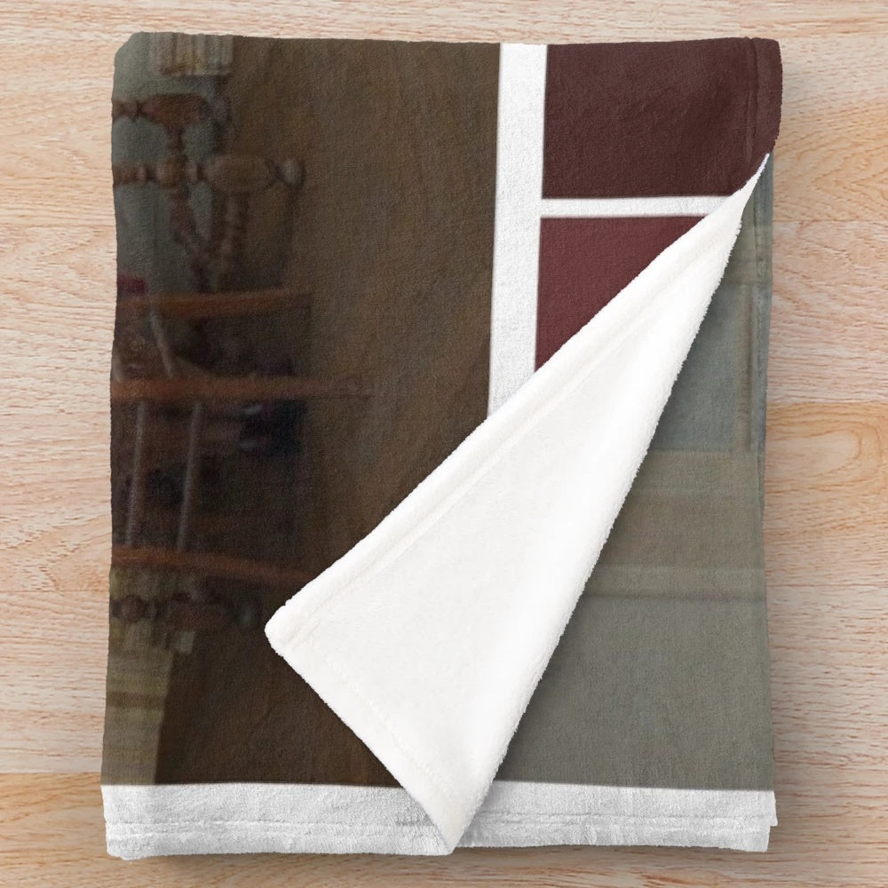 Wes Anderson inspired plush blanket featuring the color palette from The French Dispatch film