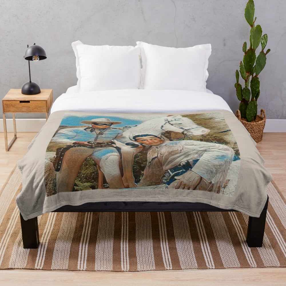 Lone Ranger-inspired plush blanket with swirl pattern design