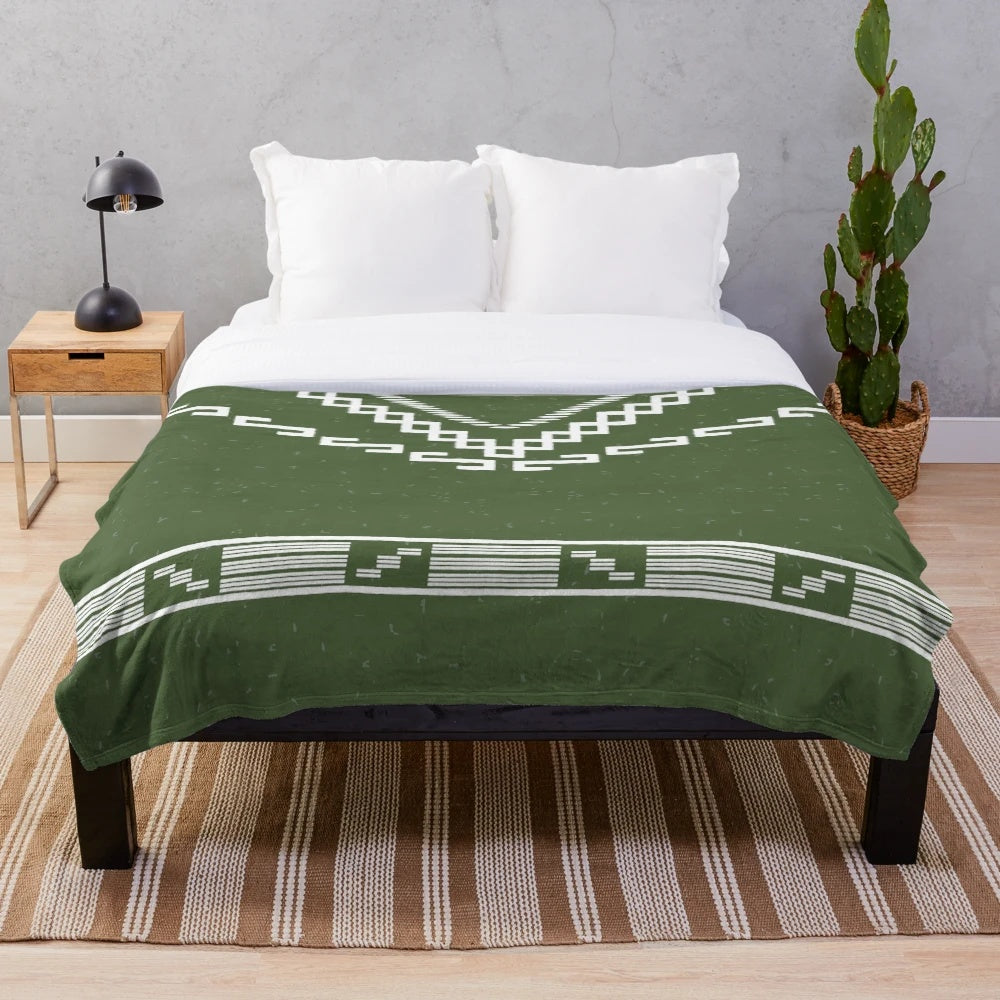 Poncho plush blanket with spaghetti western-inspired pattern