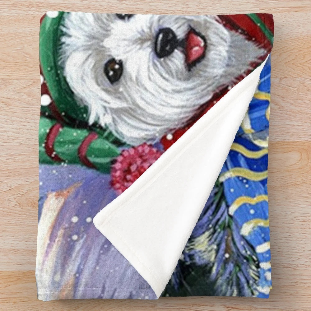 Westie Christmas tree dog plush blanket