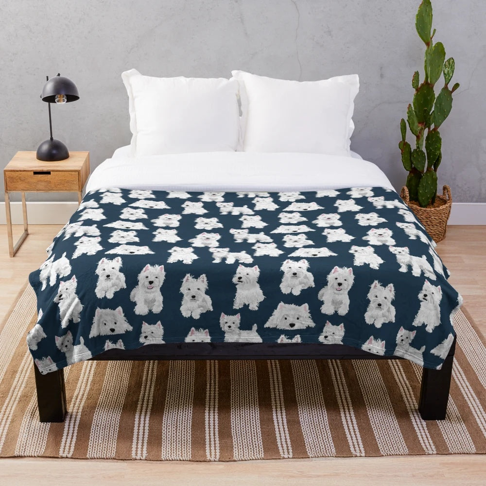 Westie Plush Blanket featuring a soft, fluffy West Highland Terrier design