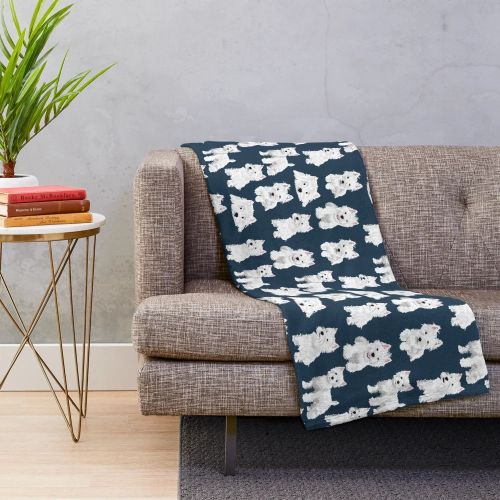Westie Plush Blanket featuring a soft, fluffy West Highland Terrier design