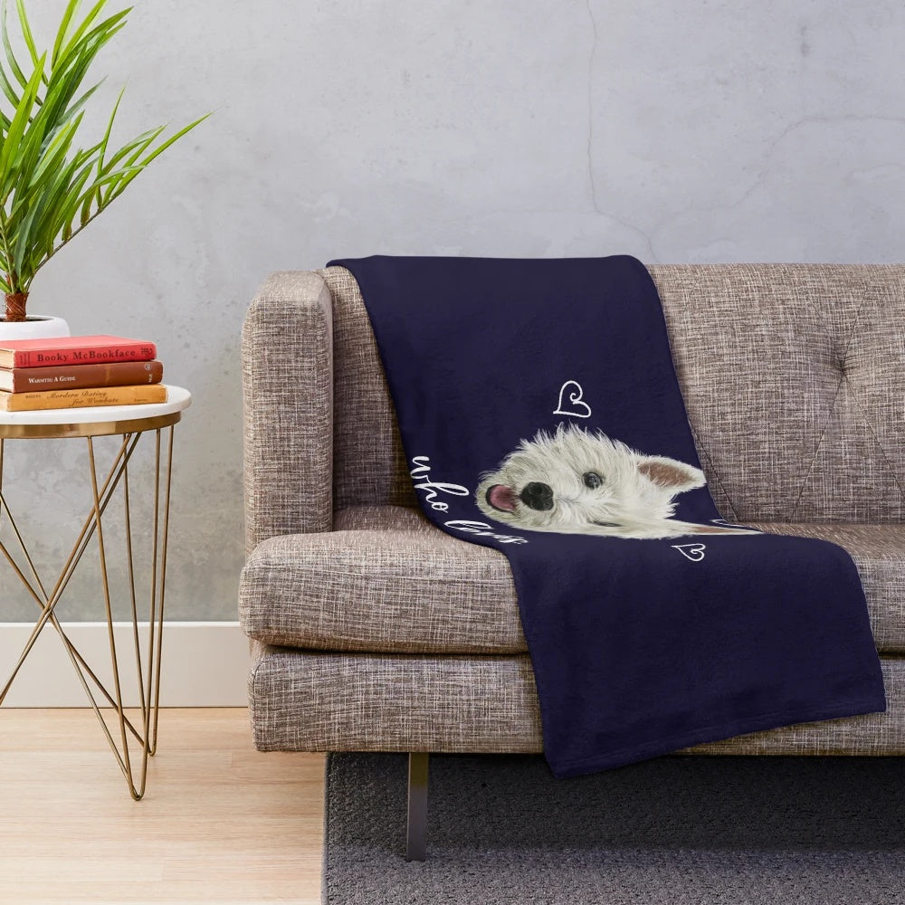Westie Plush Blanket with Cute Dog Pattern