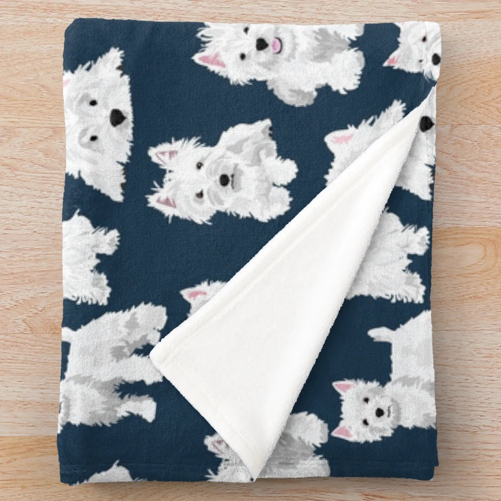 Westie Plush Blanket featuring a soft, fluffy West Highland Terrier design