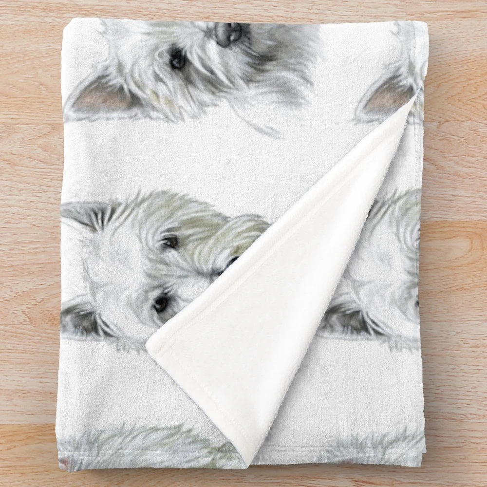 Soft and plush westie dog blanket with watercolor design