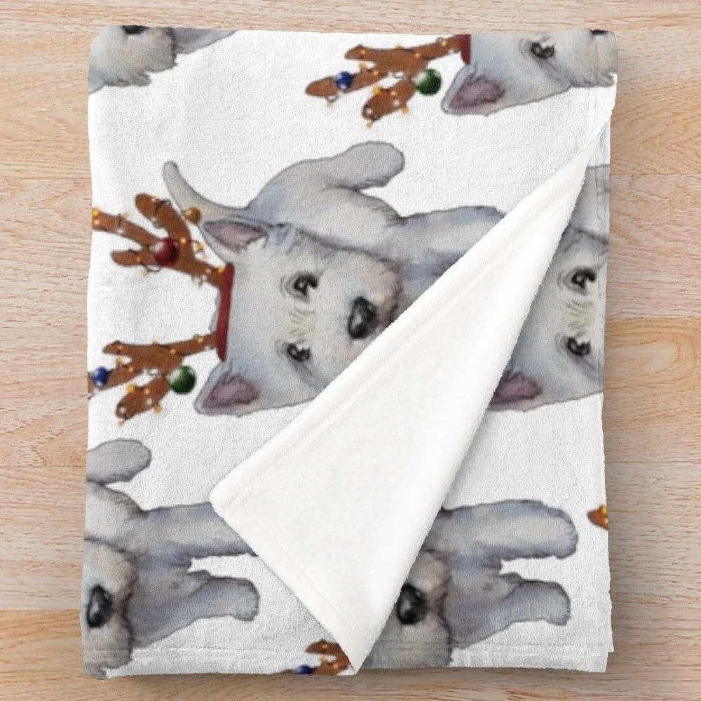 Soft and plush Westies-patterned blanket for cozy holiday snuggling