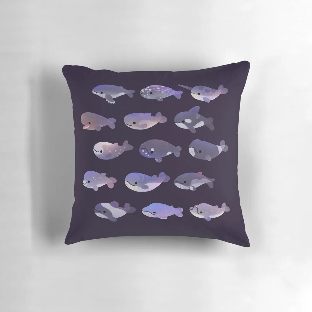 Soft and plush whale-themed pillow featuring various marine animals