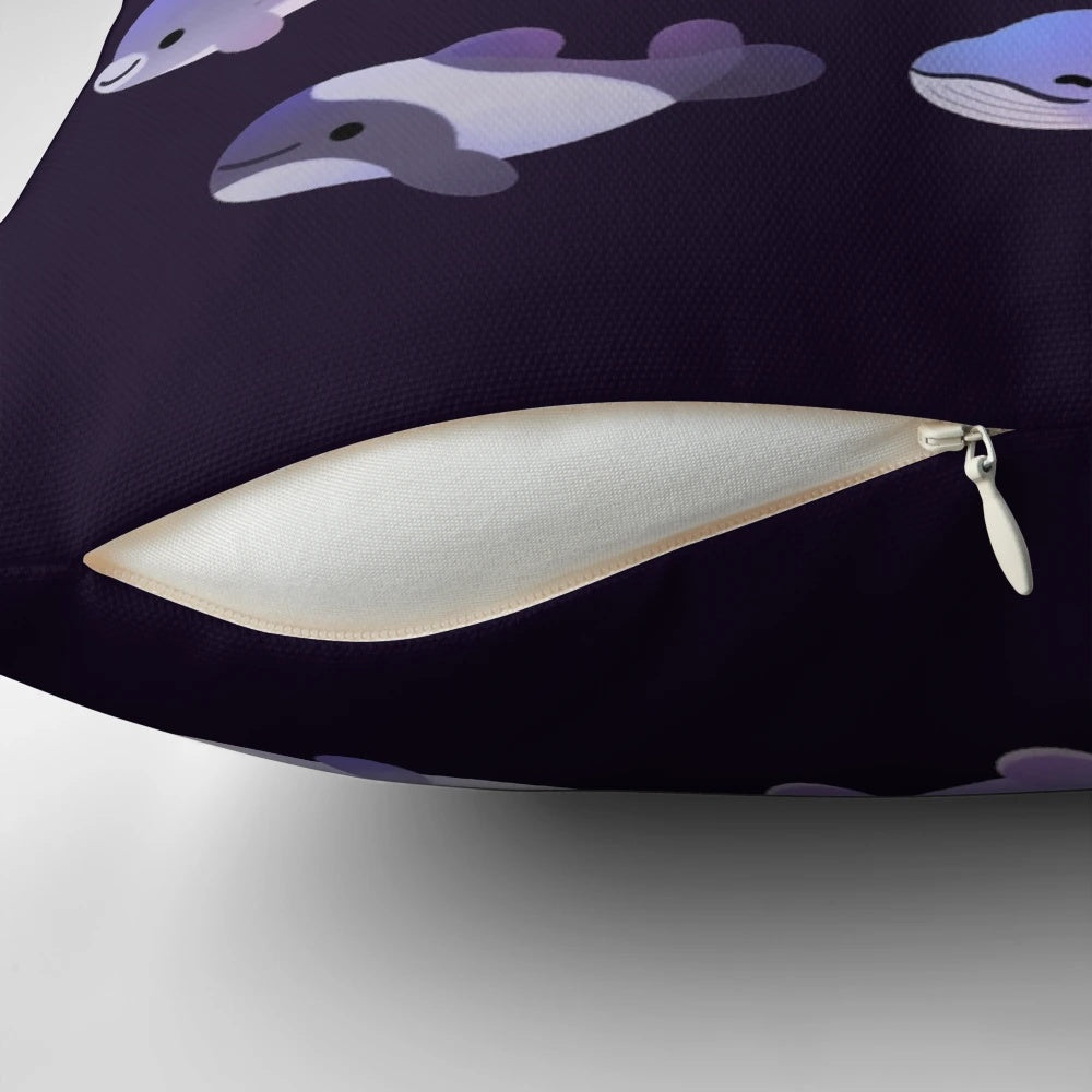 Soft and plush whale-themed pillow featuring various marine animals