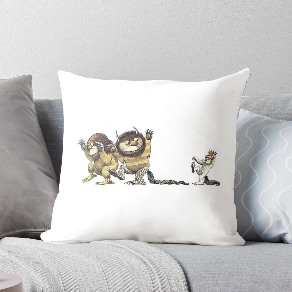 Plush "Where the Wild Things Are" themed pillow with Max and the wild monsters