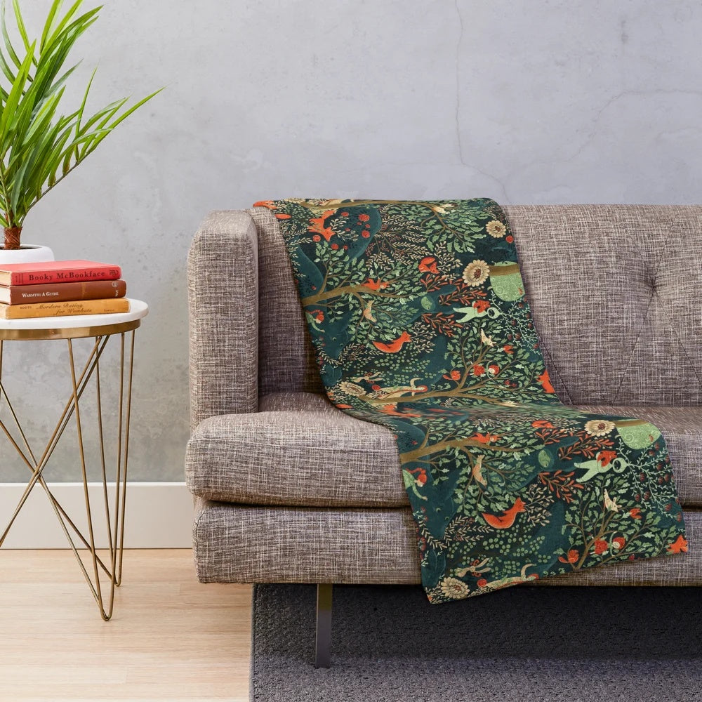 Whimsical plush blanket with enchanted forest and fairy tale design