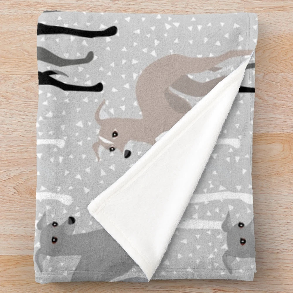 Whippets or Italian Greyhounds plush blanket with a retro, elegant, and cute dog pattern