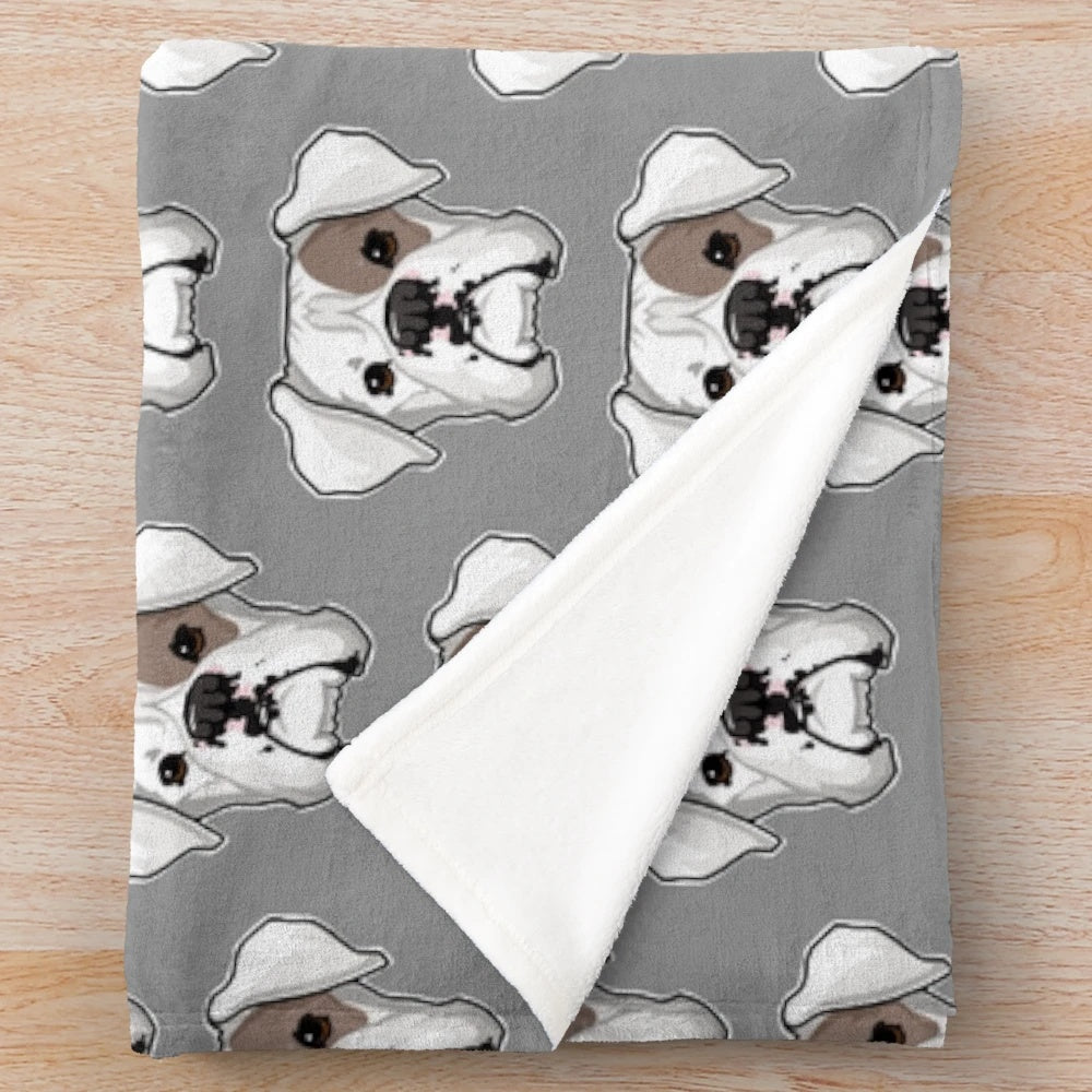 White boxer dog plush blanket featuring a detailed pet portrait