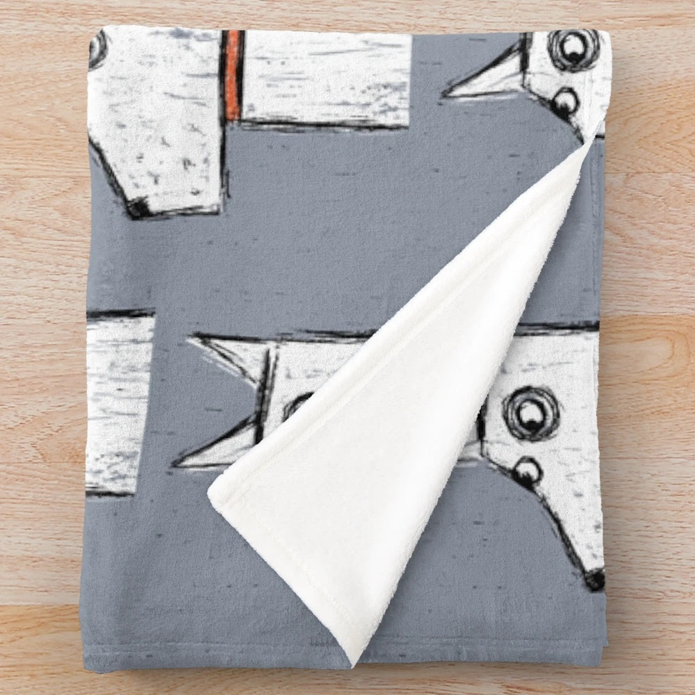 Cozy white dog plush blanket with cartoon design