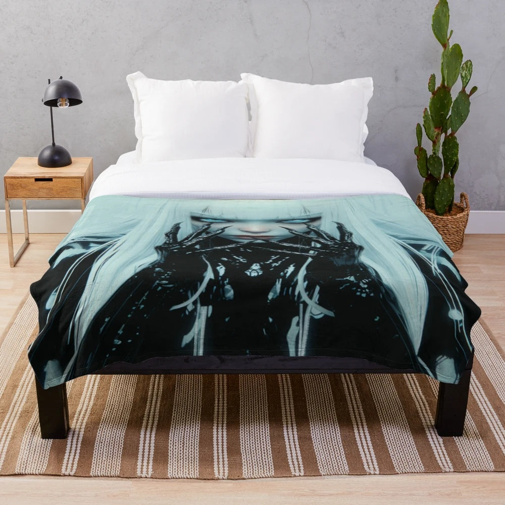 A soft, plush white hair-themed blanket perfect for anime, goth, and alternative style lovers.