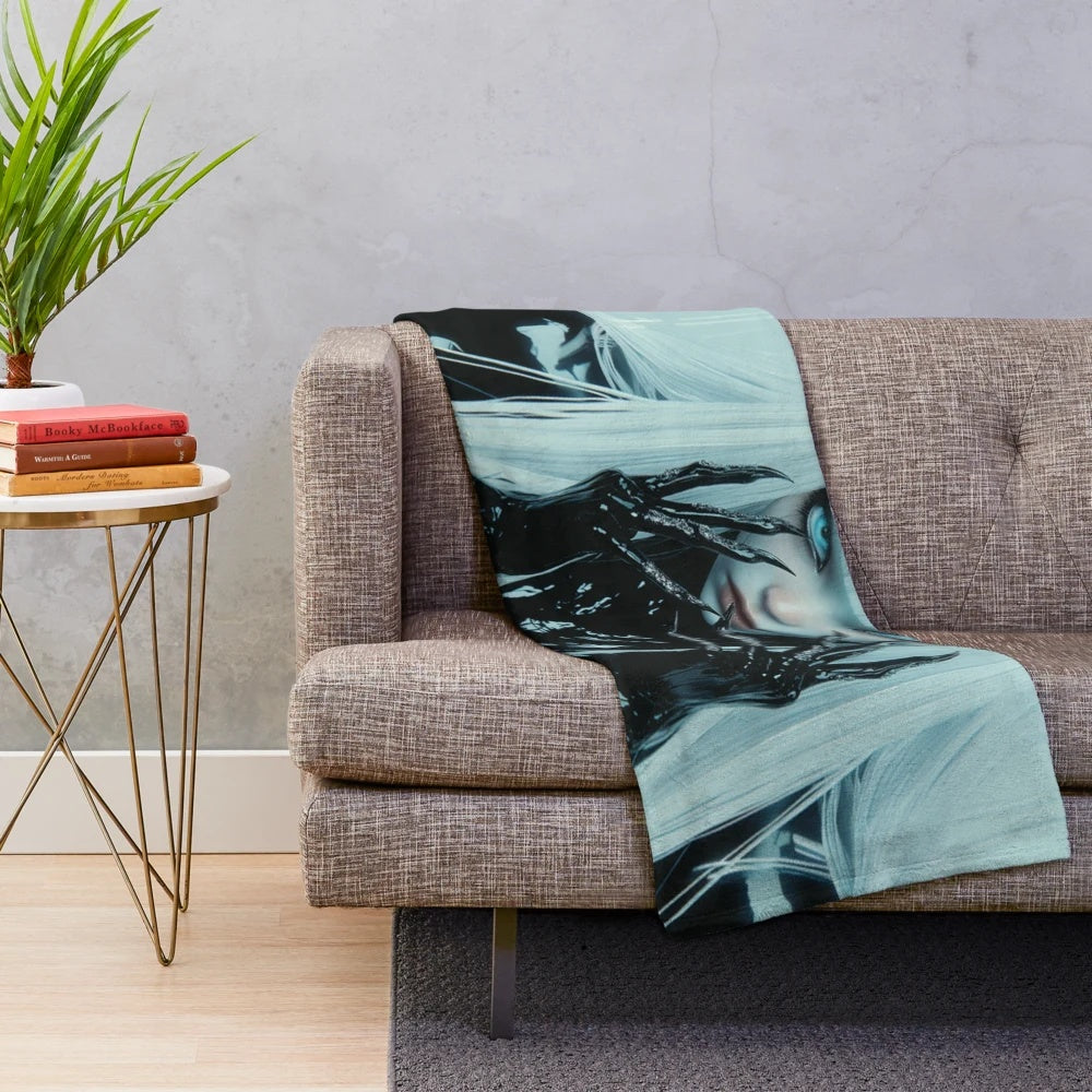 A soft, plush white hair-themed blanket perfect for anime, goth, and alternative style lovers.