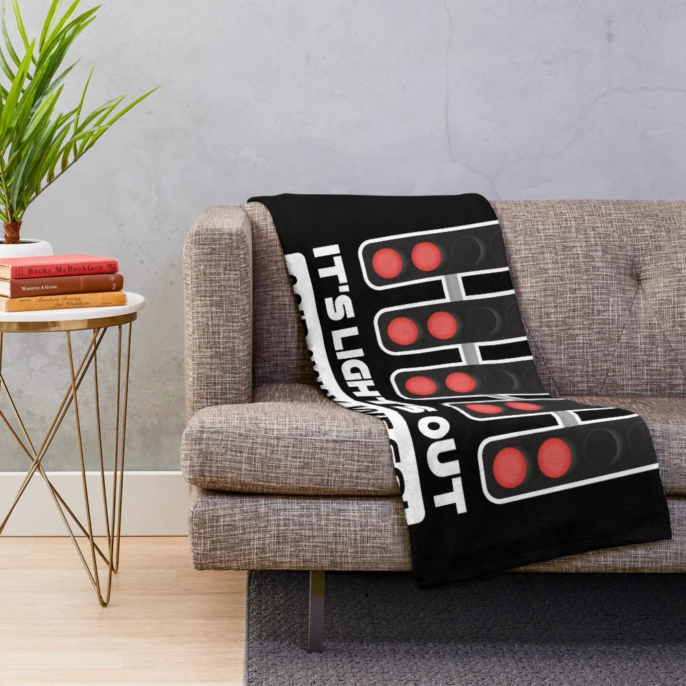 White plush blanket with Formula 1 inspired design