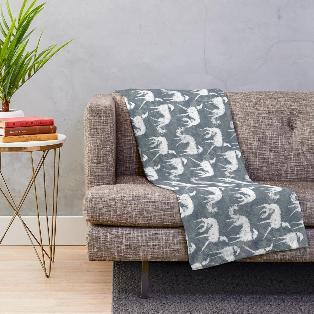 White plush blanket with Borsoi/Borzoi dog breed design
