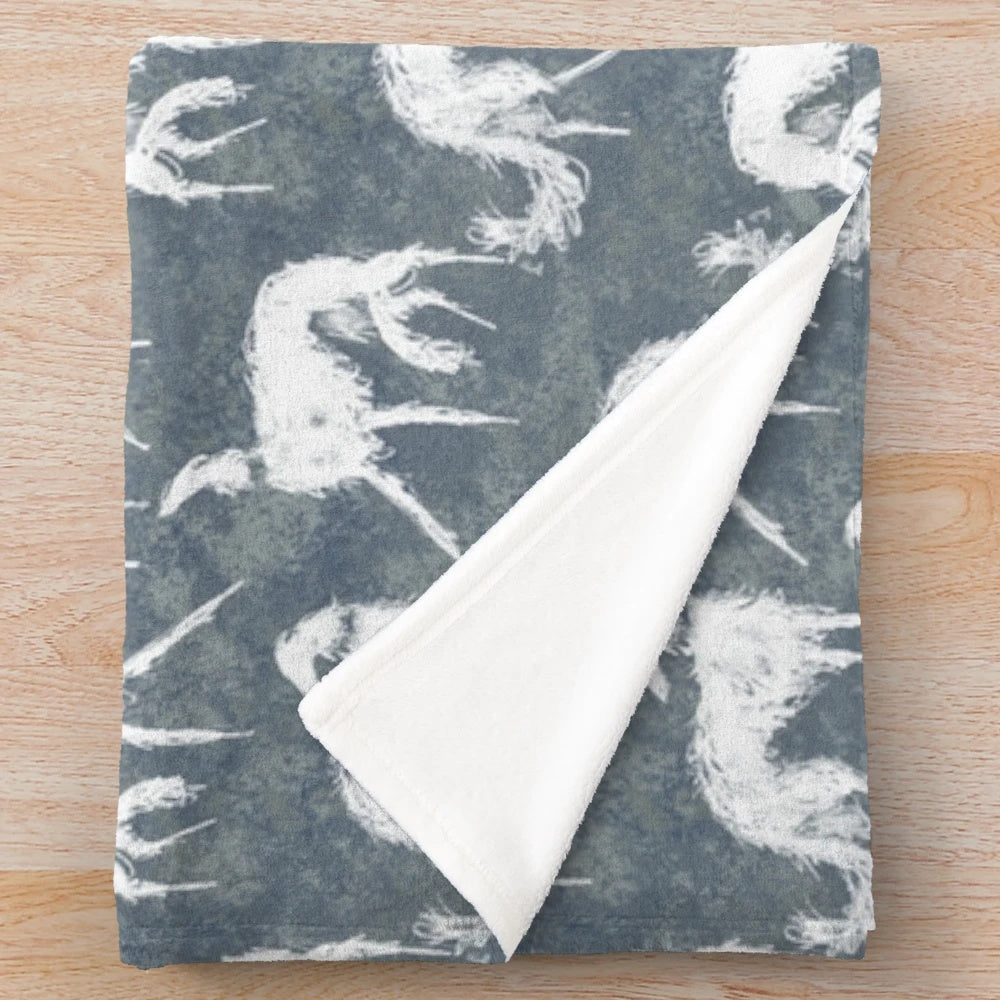 White plush blanket with Borsoi/Borzoi dog breed design