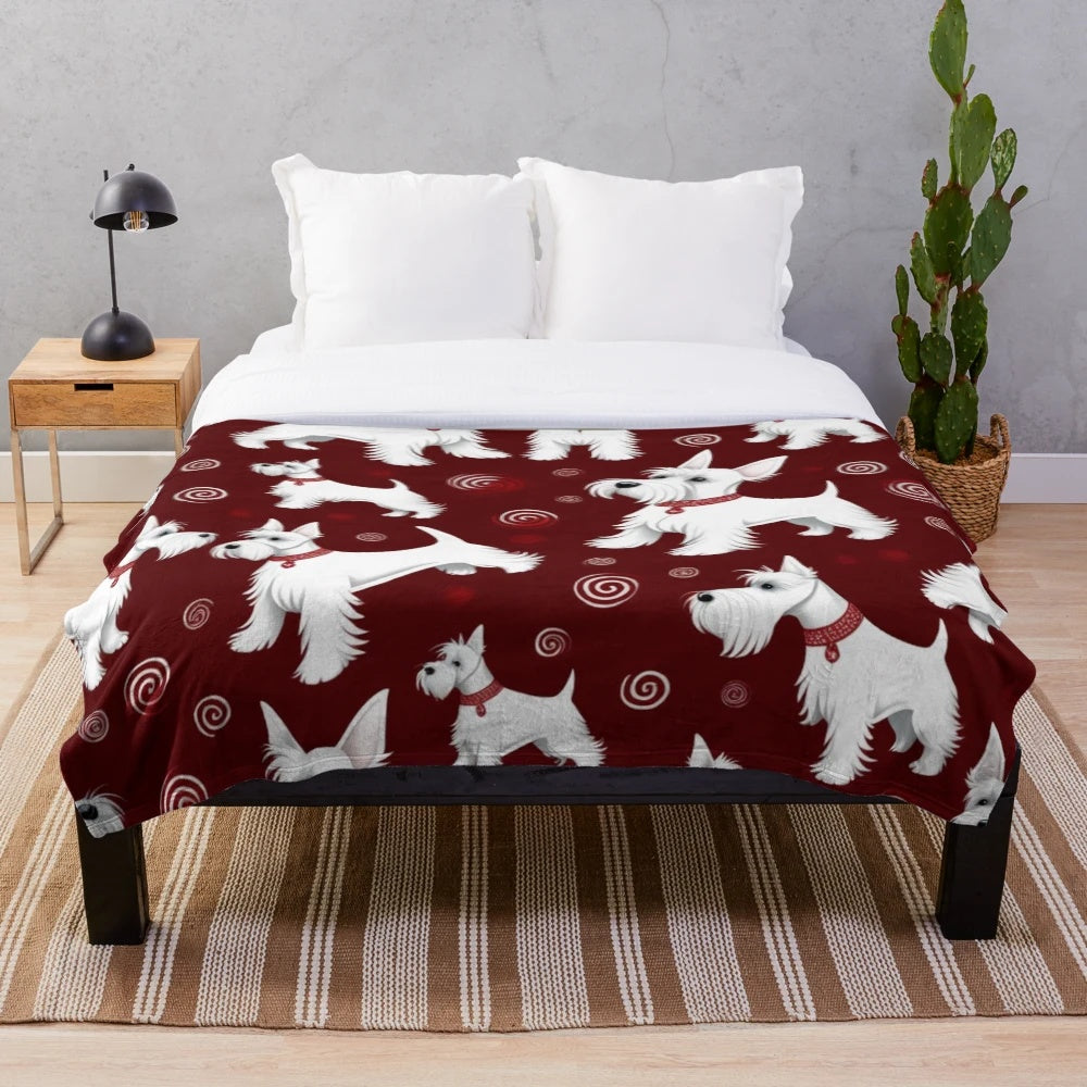 Soft white Scottish Terrier plush blanket for pet lovers