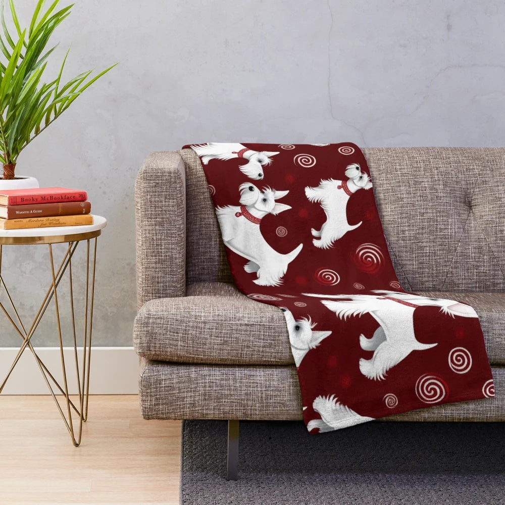 Soft white Scottish Terrier plush blanket for pet lovers