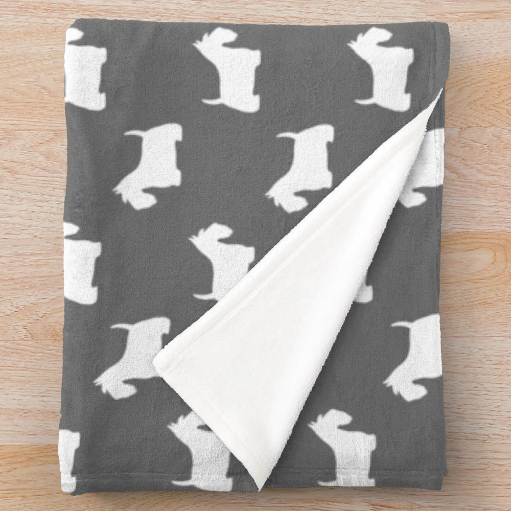 White Scottish Terrier Silhouette Plush Blanket