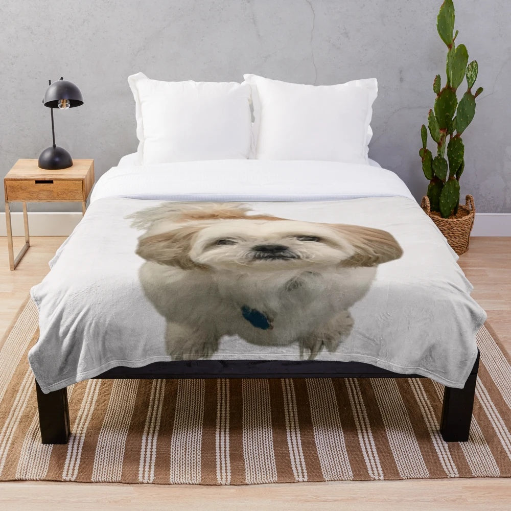 Soft and Cuddly White Shih Tzu Plush Blanket