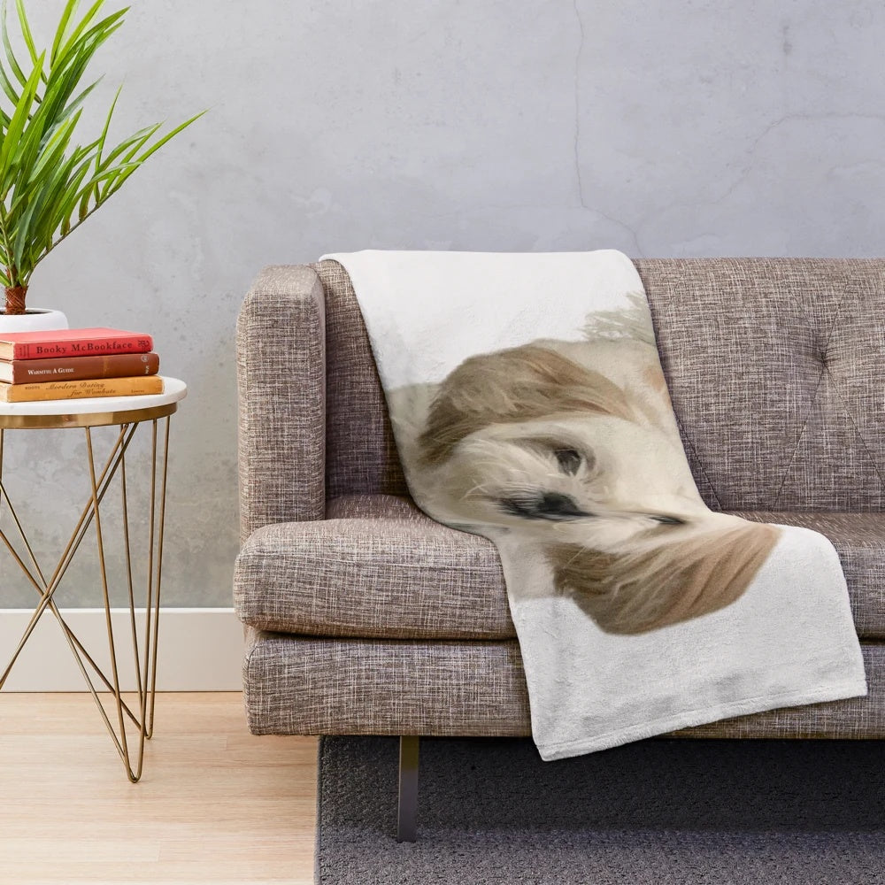 Soft and Cuddly White Shih Tzu Plush Blanket