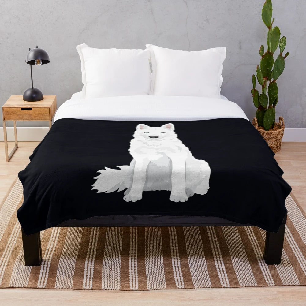 Soft and fluffy white siberian husky plush blanket