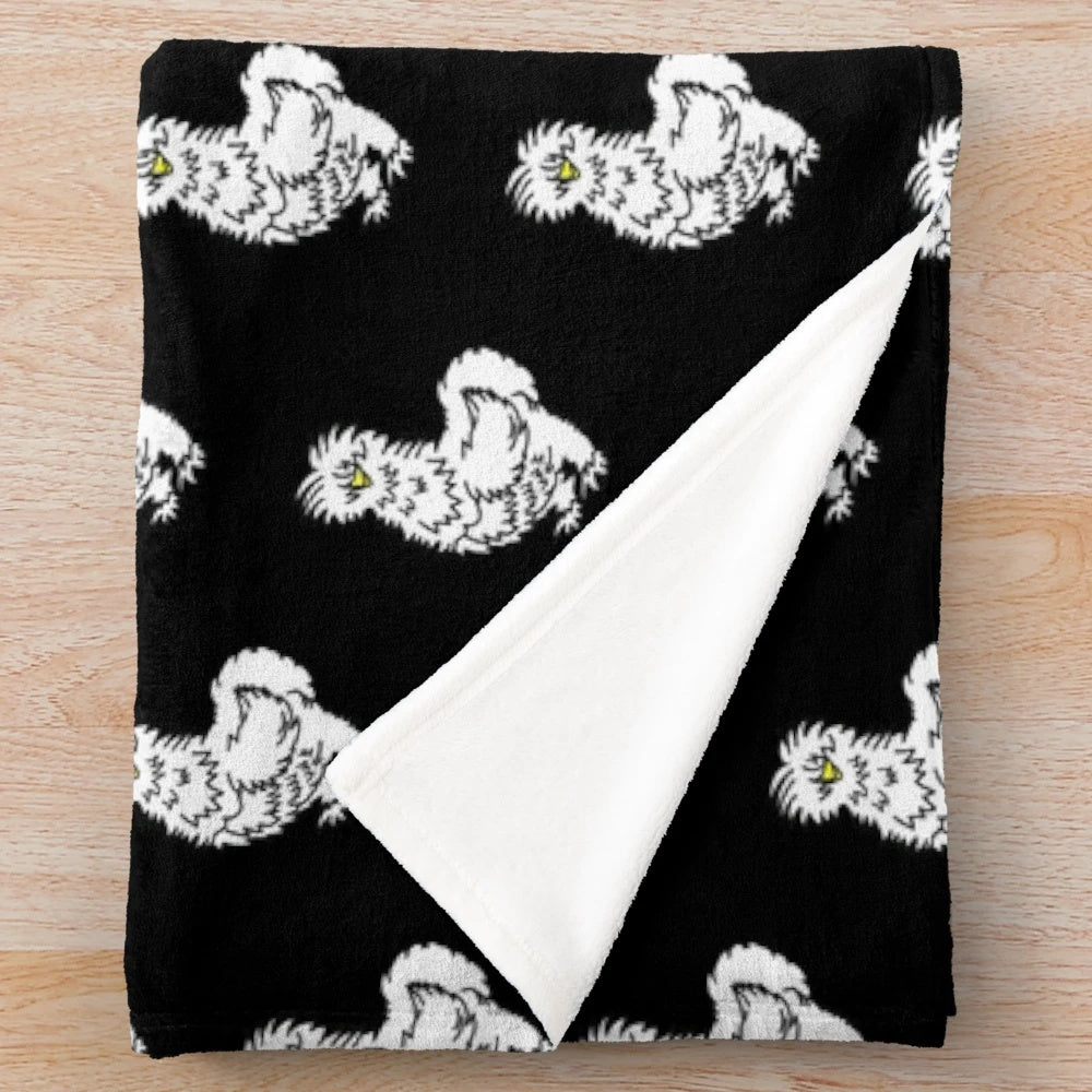 Soft and cuddly white silkie chicken plush blanket