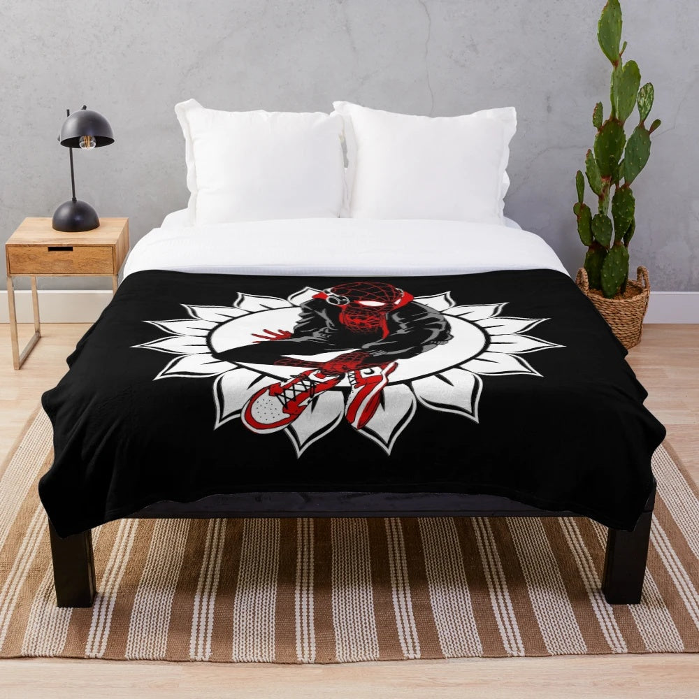 White sunflower spider plush blanket