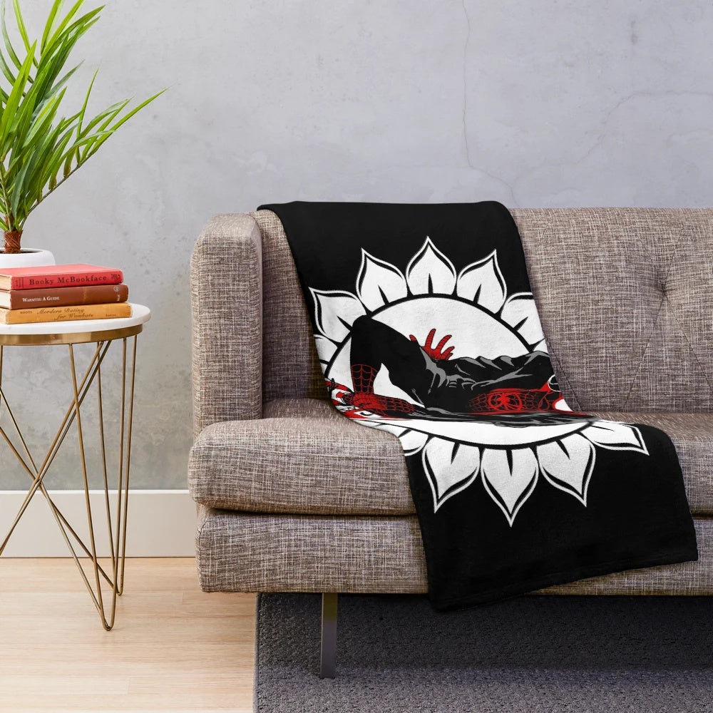 White sunflower spider plush blanket
