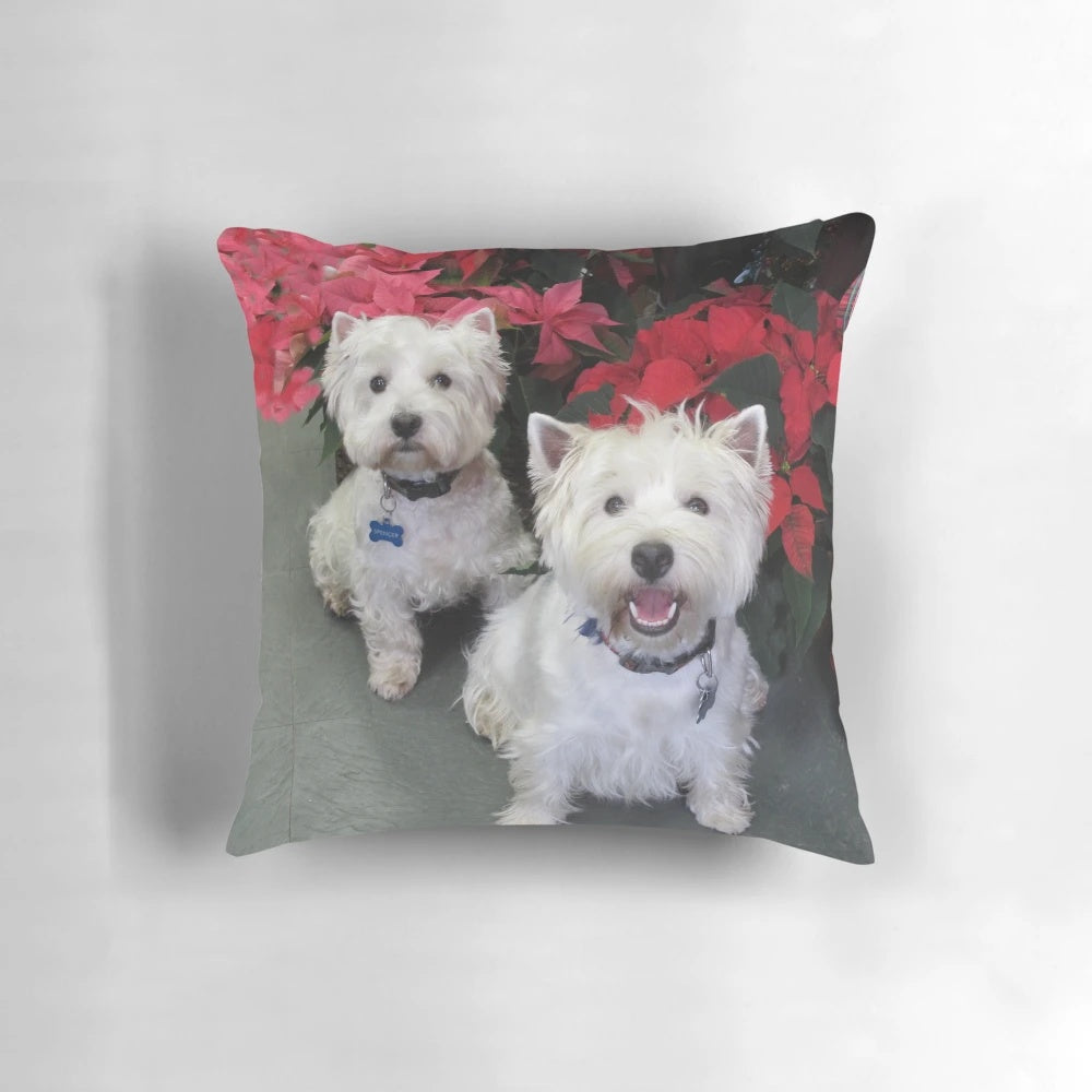 White westie dog breed Christmas pillow with tartan plaid pattern
