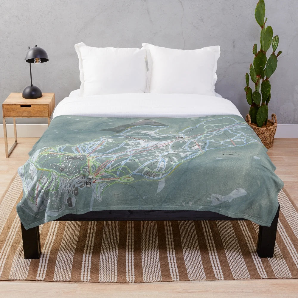 Whitefish Mountain Resort ski trail map printed on a soft, plush blanket