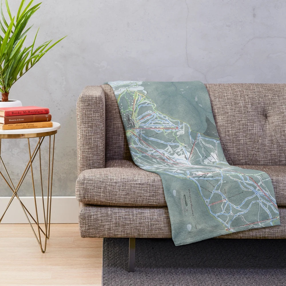 Whitefish Mountain Resort ski trail map printed on a soft, plush blanket