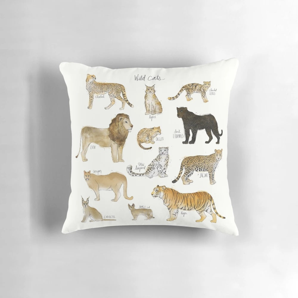 Vibrant decorative pillow featuring majestic wild cats in a jungle setting