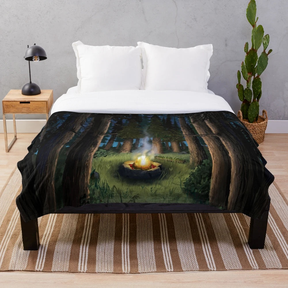 Outer Wilds inspired plush blanket with woodland and wilderness design