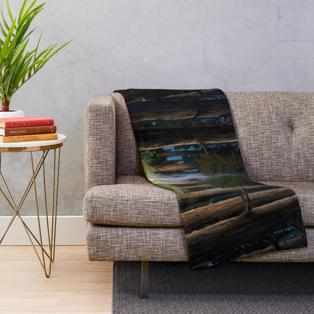 Outer Wilds inspired plush blanket with woodland and wilderness design