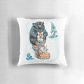 Soft, plush pillow depicting a winter scene with various animals such as a bear, fox, raccoon, rabbit, and birds