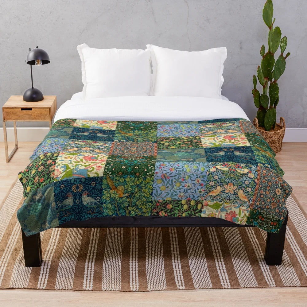 Soft and Plush William Morris Patchwork Blanket