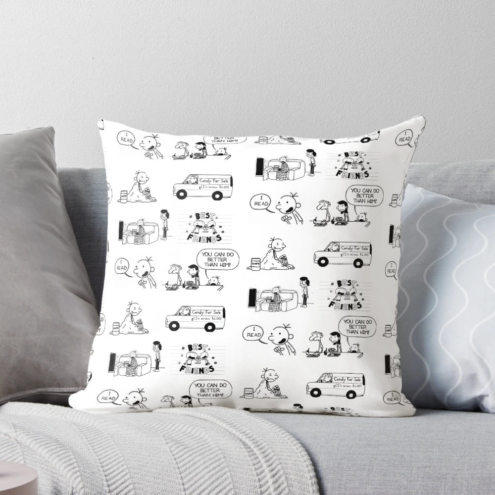 Diary of a Wimpy Kid-themed plush pillow featuring the Heffley family characters
