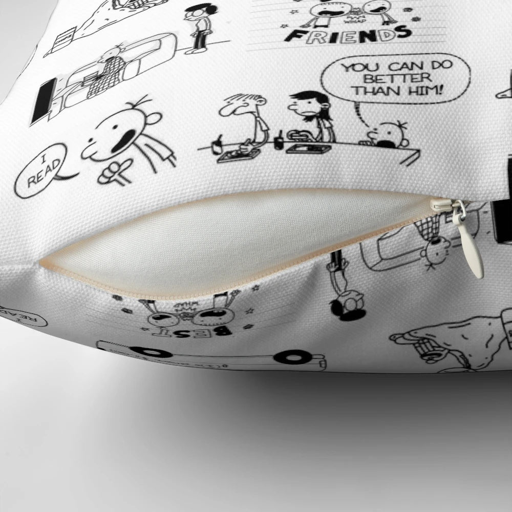 Diary of a Wimpy Kid-themed plush pillow featuring the Heffley family characters