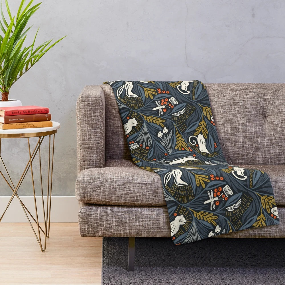 Plush blanket featuring characters from the beloved children's book "The Wind in the Willows