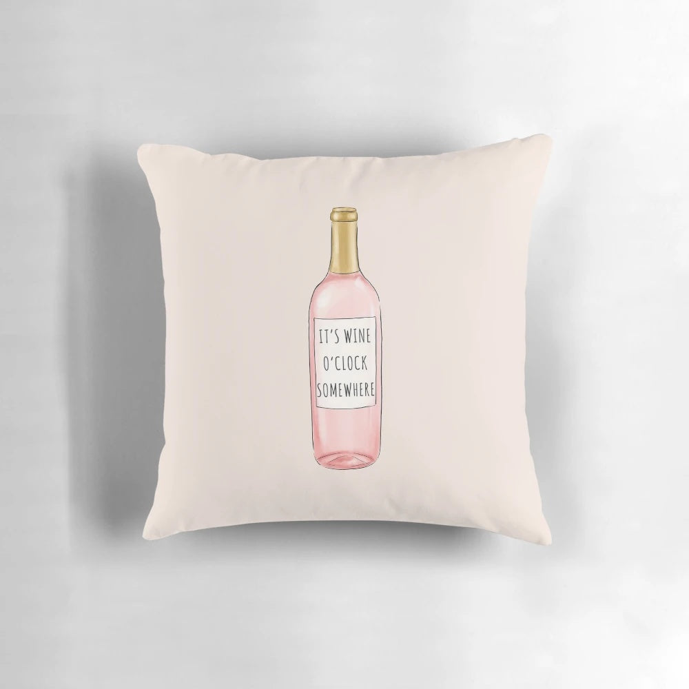 Watercolor wine-themed "Wine O'Clock Somewhere" decorative pillow