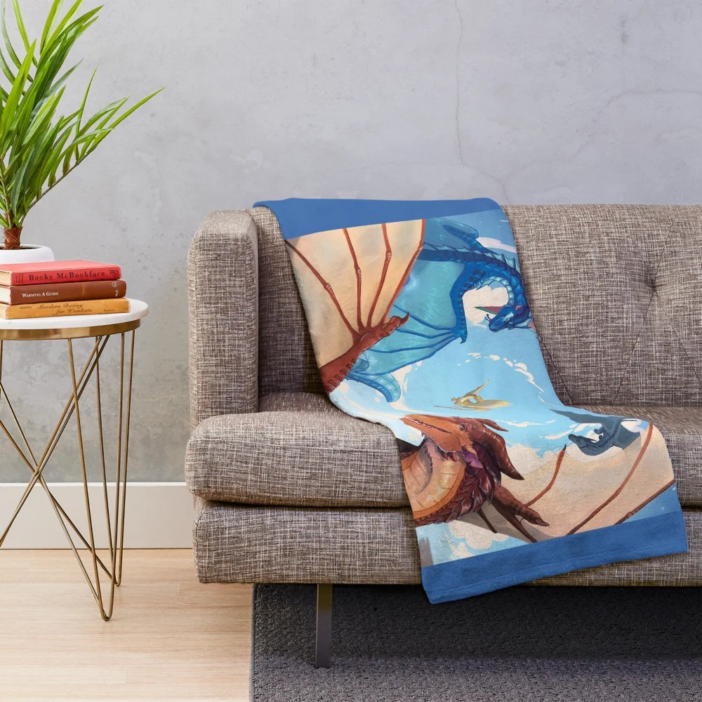 Wings of Fire-themed plush blanket featuring the character Clay and the Dragonets of Destiny
