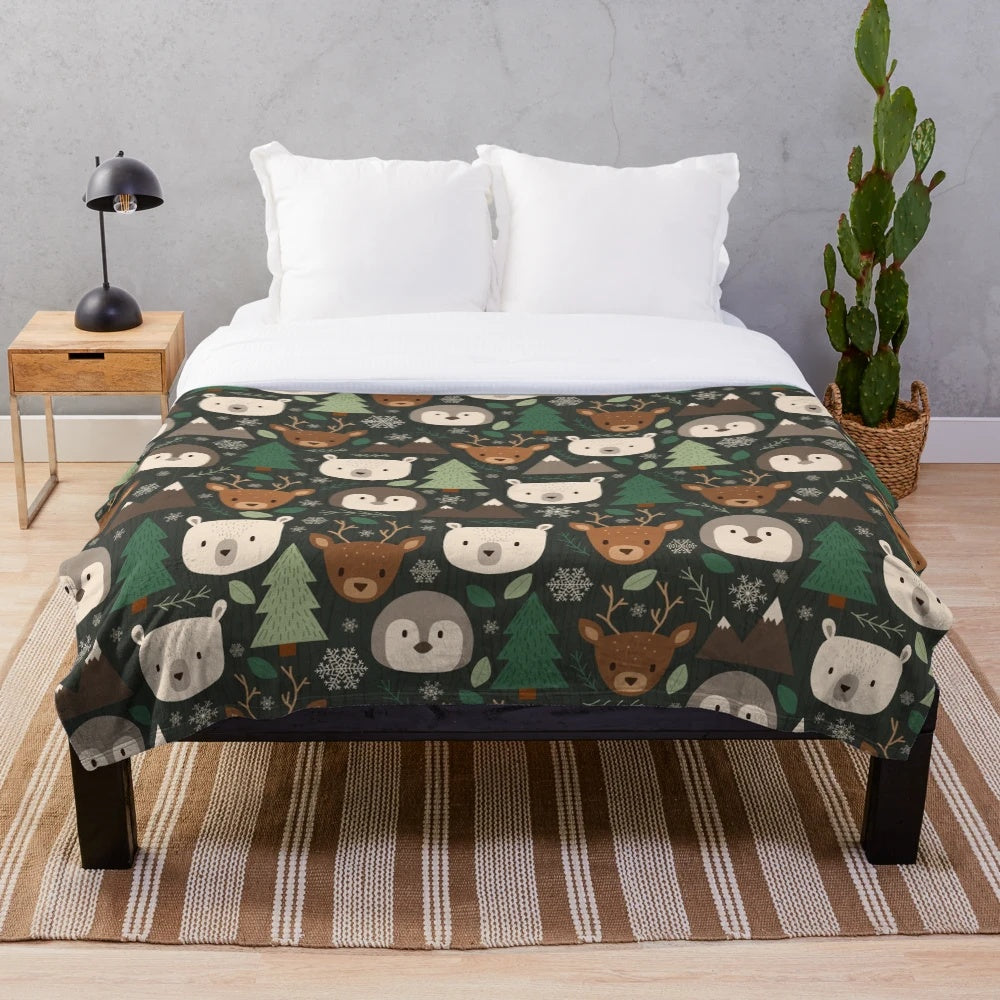 Soft and Plush Winter Creatures Blanket