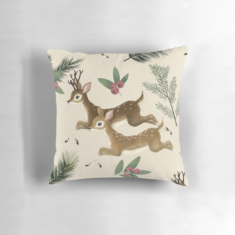 Soft and snuggly winter deer pillow with a repeating pattern design